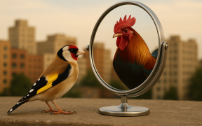 Goldfinch and Rooster Reflection