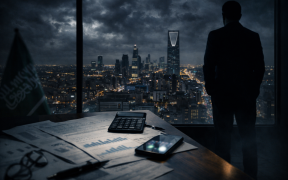 Man overlooking Riyadh at night