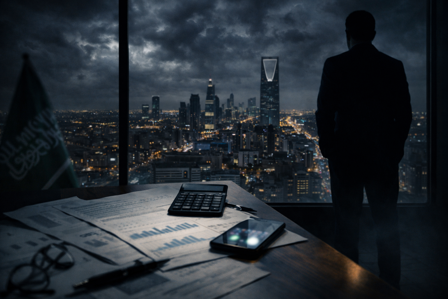 Man overlooking Riyadh at night