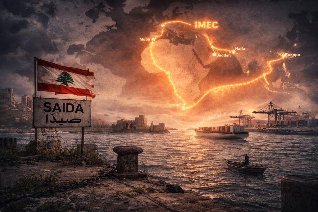 Neglected Saida port at sunset