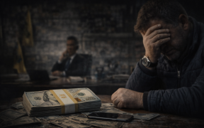 A tense moment with stacks of cash