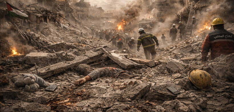 Aftermath of airstrike in city