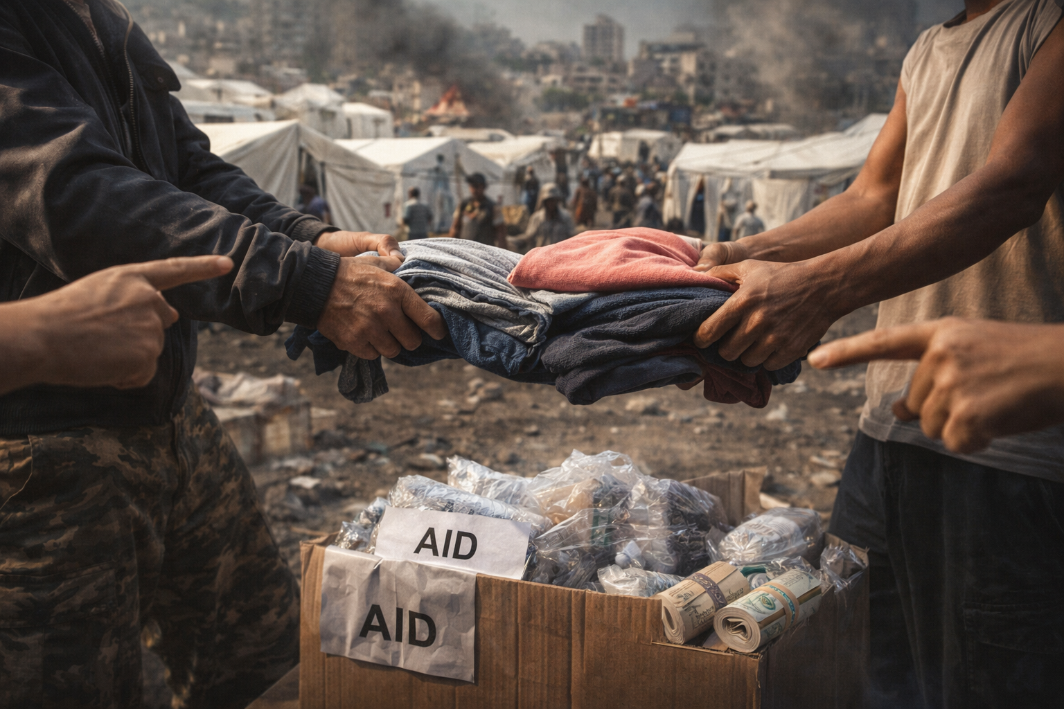 Clothes tug-of-war in refugee camp