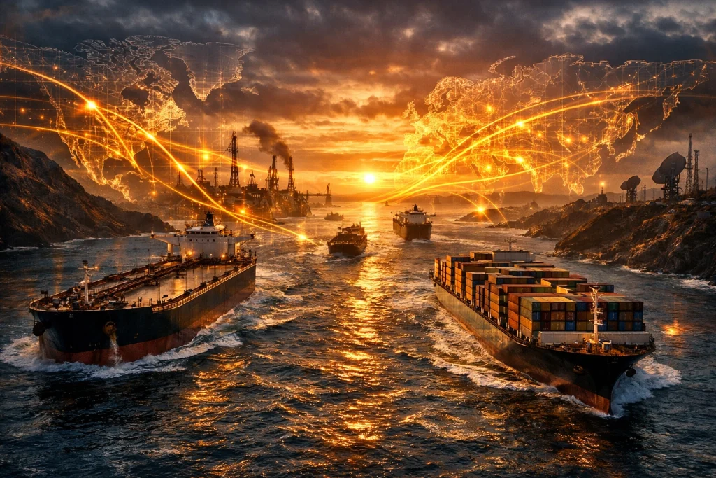 geopolitical-conflict-global-energy-corridors-maritime-strait-abstract-landscape