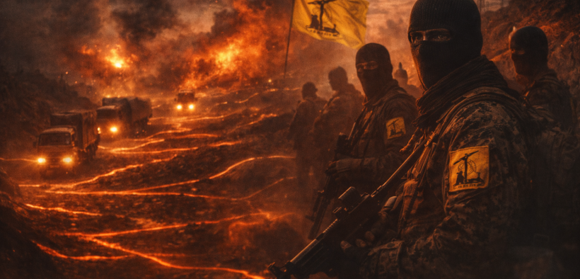 Hezbollah fighters in glowing tunnel network