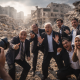 Politicians pose amid urban destruction