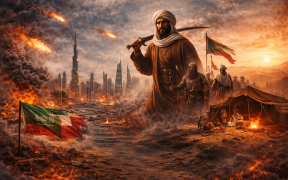 Warrior between flames and desert