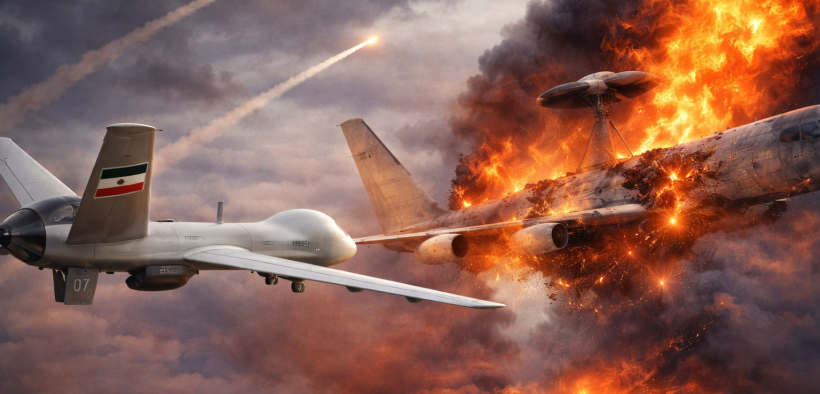 Aerial battle between Iranian drone and AWACS