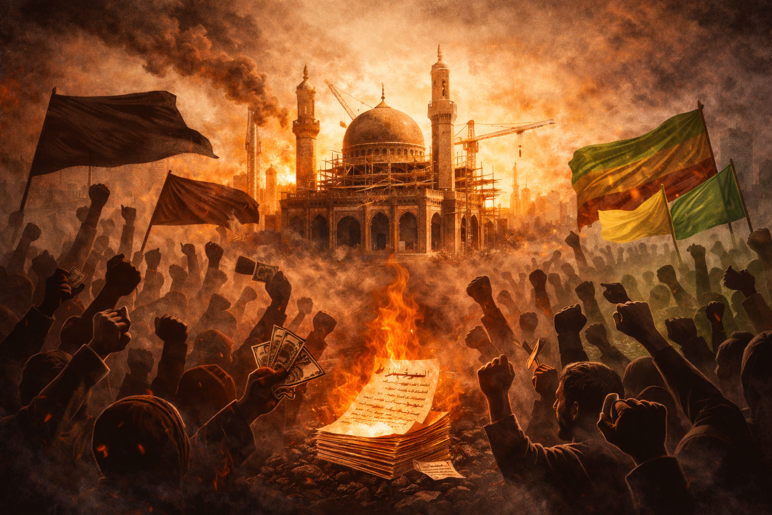 Fiery protest by a rebuilding mosque