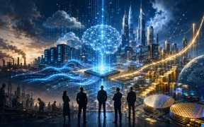Futuristic city of AI and wealth