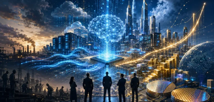 Futuristic city of AI and wealth
