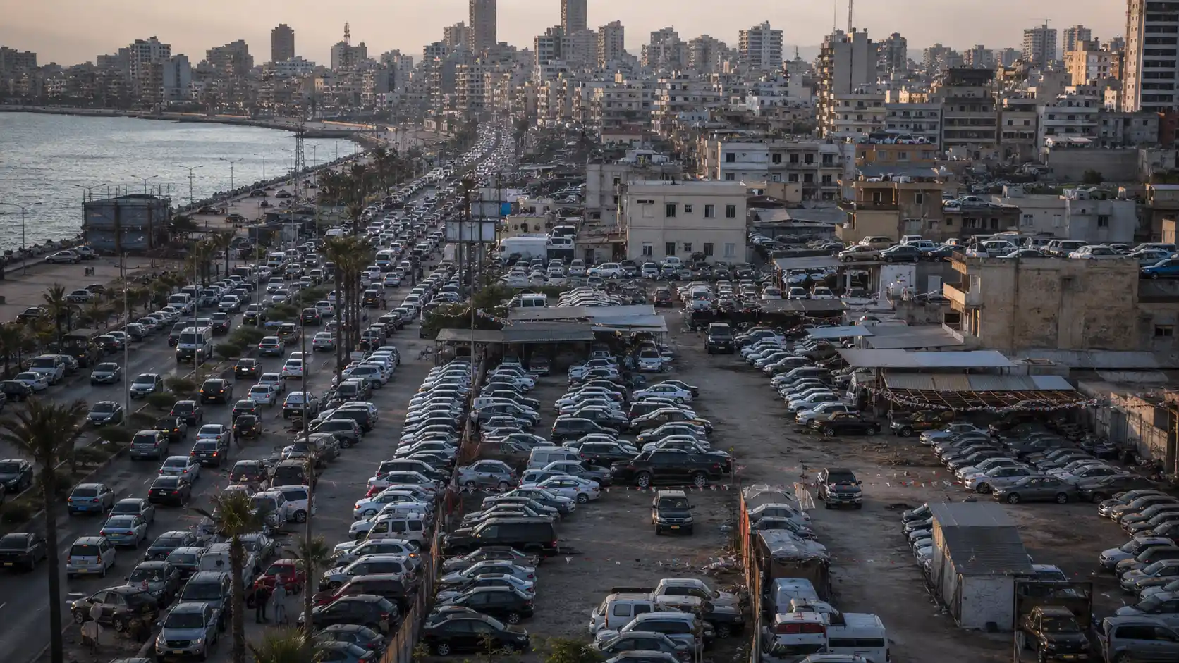 Bustling city corridor with coastal view