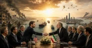 Diplomatic handshake amidst a turbulent landscape