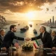 Diplomatic handshake amidst a turbulent landscape