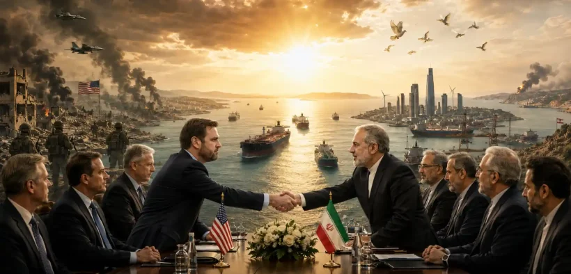 Diplomatic handshake amidst a turbulent landscape