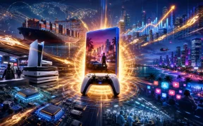 Futuristic cityscape with launch event energy