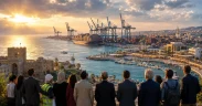 Harbor view at golden hour