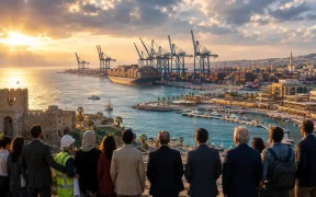Harbor view at golden hour