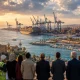 Harbor view at golden hour