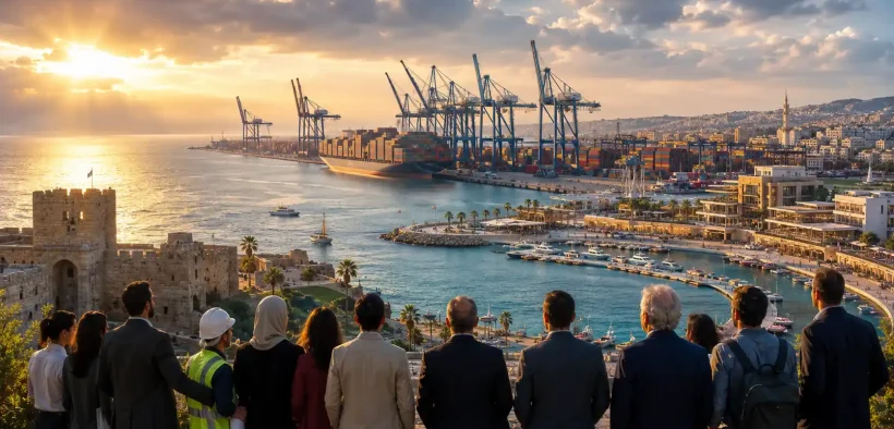 Harbor view at golden hour