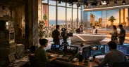 Modern studio meets vintage tech contrast