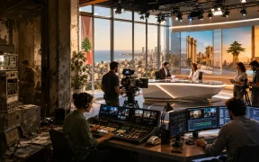Modern studio meets vintage tech contrast