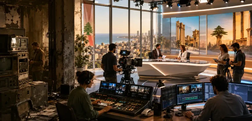 Modern studio meets vintage tech contrast