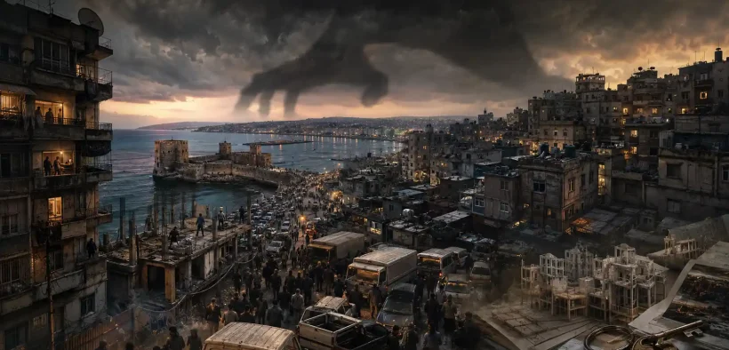 Stormy cityscape and looming shadows