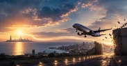 Flight toward freedom at dawn