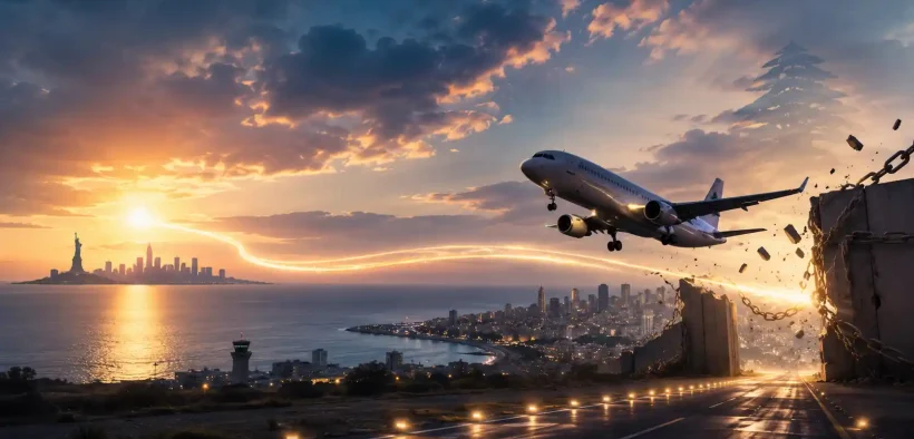 Flight toward freedom at dawn