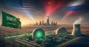 Futuristic desert with energy and flags