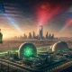 Futuristic desert with energy and flags