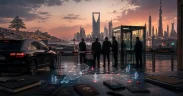 High-tech checkpoint at dusk