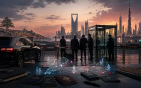 High-tech checkpoint at dusk