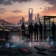 High-tech checkpoint at dusk