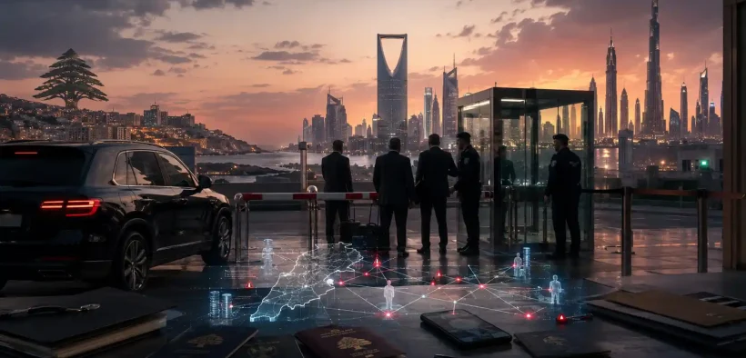 High-tech checkpoint at dusk