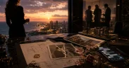Luxury office with seaside sunset view