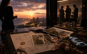Luxury office with seaside sunset view