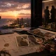 Luxury office with seaside sunset view