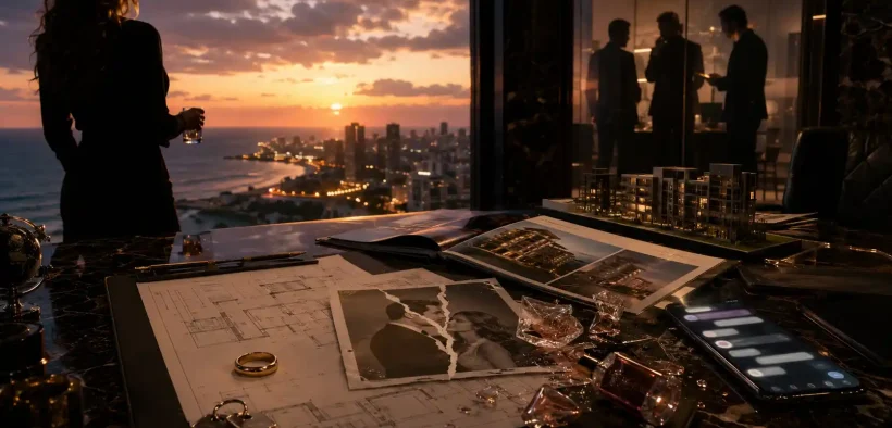 Luxury office with seaside sunset view