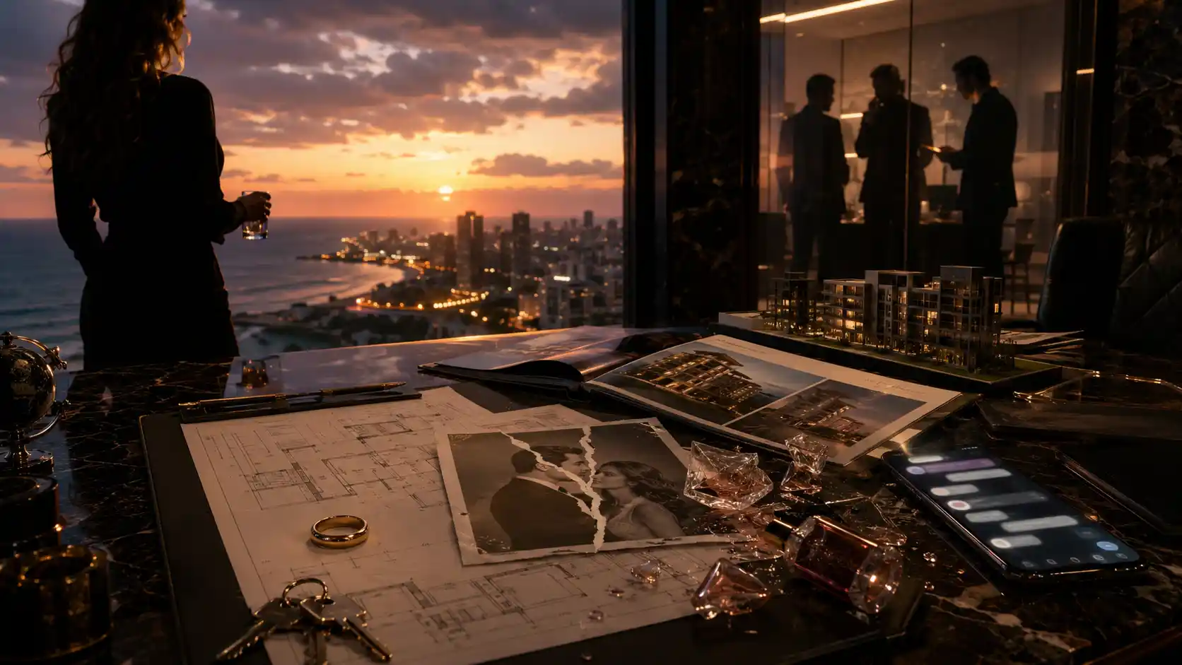 Luxury office with seaside sunset view
