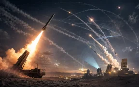 Missile strike in a desert battlefield