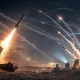 Missile strike in a desert battlefield