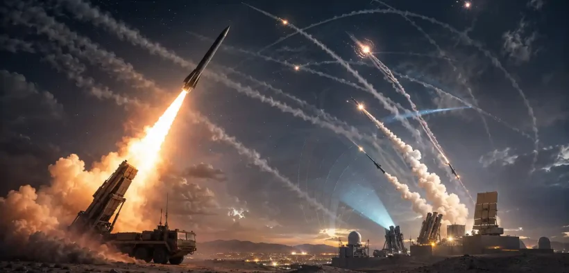Missile strike in a desert battlefield