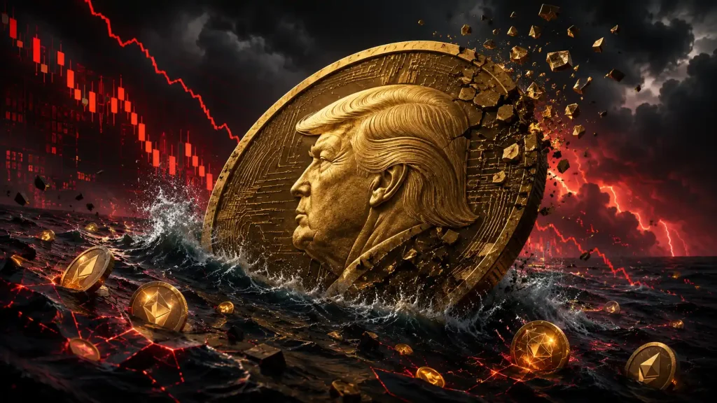 Sinking coin in a financial storm