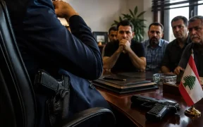 Tense meeting in a classic office