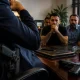 Tense meeting in a classic office