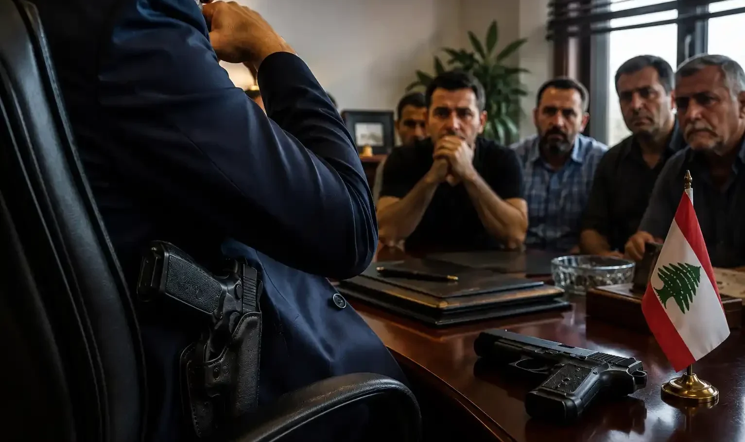 Tense meeting in a classic office