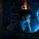 Boy and Holographic AI at Night