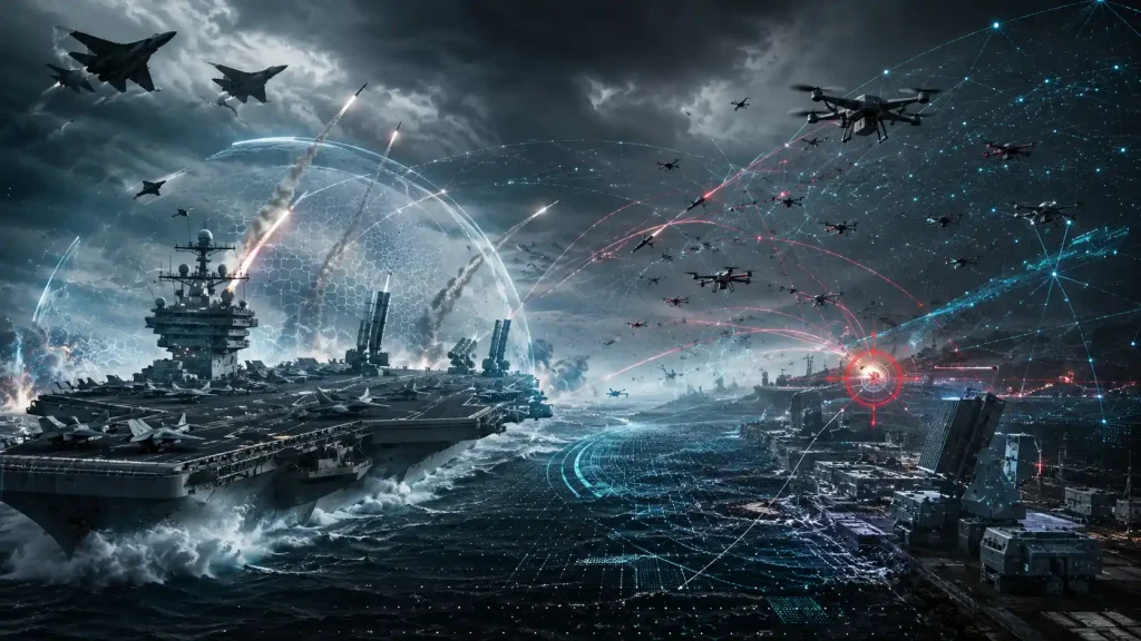 Cybernetic Carrier Under Drone Assault
